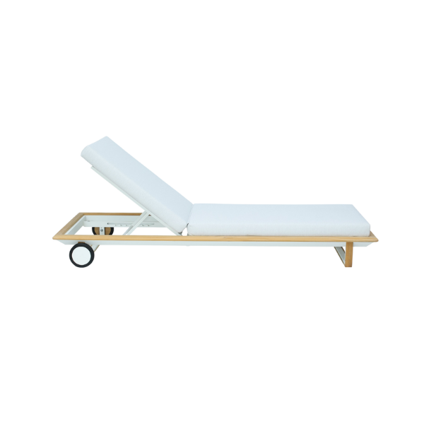 Picture of Sunlounger, maui, teak natural-aluminium, white, 2 cushions white