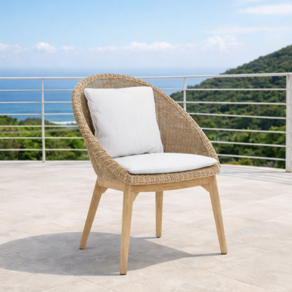 Picture of Chair with armrest, flores, teak natural,  2 cushions titanium, 58.5x63.8x86.2cm