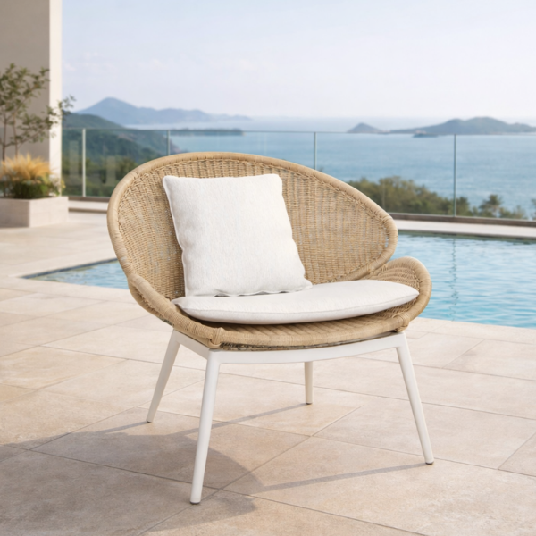 Picture of Chair, riva,  aluminium white, rattan honey,  2 cushions titanium, 79x75x78cm