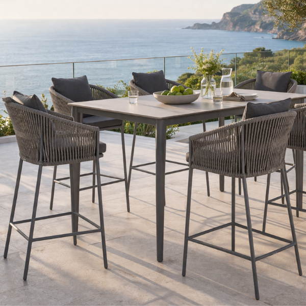 Picture of Bar chair, ceylon, aluminium anthracite, rattan lava mix, 58x58x107cm
