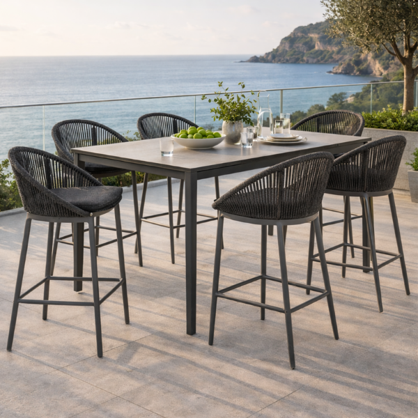 Picture of Stool, malibu, aluminium grey, rattan pebble mix, cushion midnight 54x50x86cm