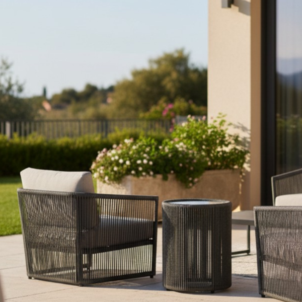 Picture of Coffee table, colorado, aluminium anthracite, rattan lava mix, 36x36x41cm