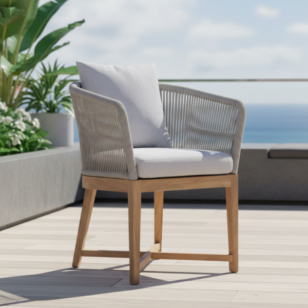 Picture of Chair, belair, teak natural, rattan light grey, 55x61.5x77.5cm