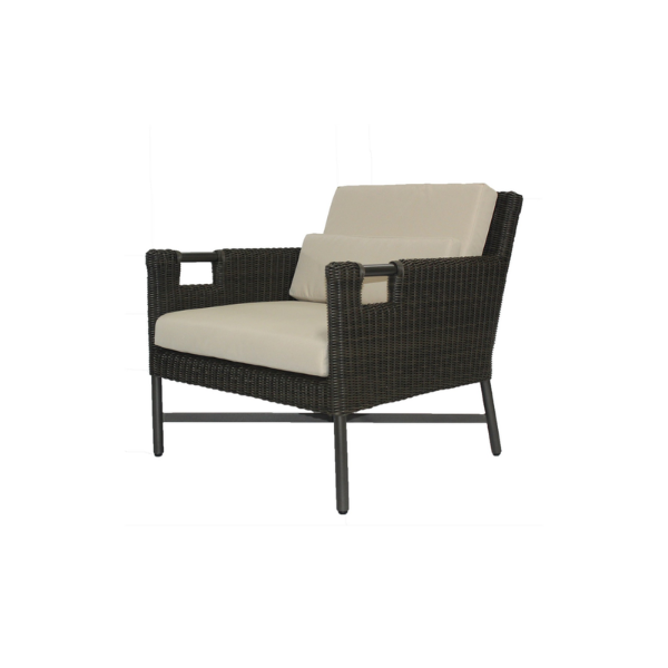 Picture of Lounge chair, elisir, aluminium bronze, rattan bronze carbon, with 2 cushions champagne, (b&s) 76.2x82x75cm