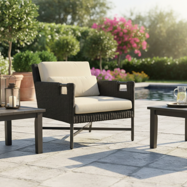 Picture of Lounge chair, elisir, aluminium bronze, rattan bronze carbon, 76.2x82x75cm