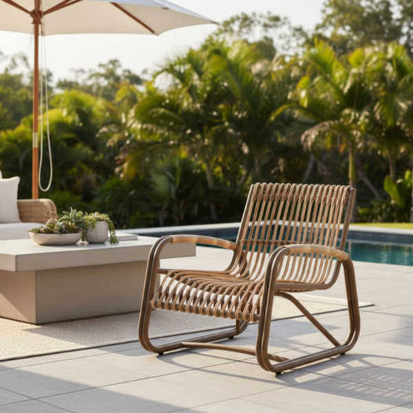 Picture of Lounge chair, prado, aluminium caramel, rattan white, 66.5x67x88.5cm