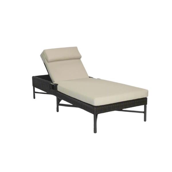 Picture of Sun lounger, elisir, aluminium bronze, rattan bronze carbon,  2 cushions champagne, (b&s) 76.2x203.2x39.5cm