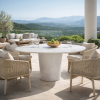 Picture of Dining table, athos, concrete, ivory, dia.160x74cm