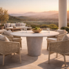 Picture of Dining table, athos, concrete, linen, dia.160x74cm