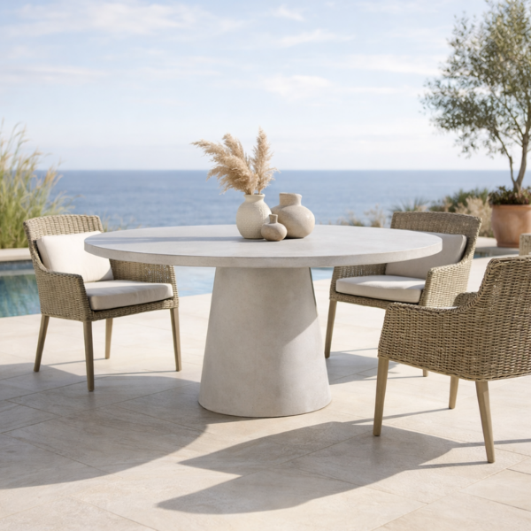 Picture of Dining table, bellagio, concrete, linen, dia.160x76cm