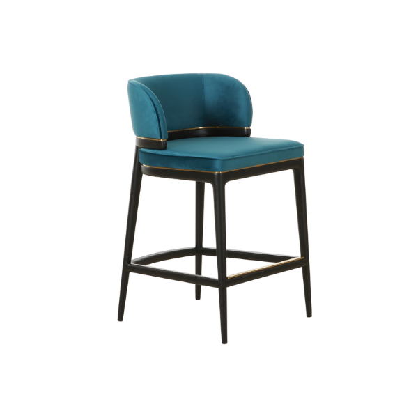 Picture of Counter stool, hera, tourquese, with black matt and brushed brass legs, 54x58x93cm