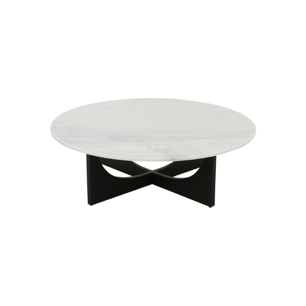Picture of Coffee table,cross, black base, top marble statuario, dia.110x35cm 