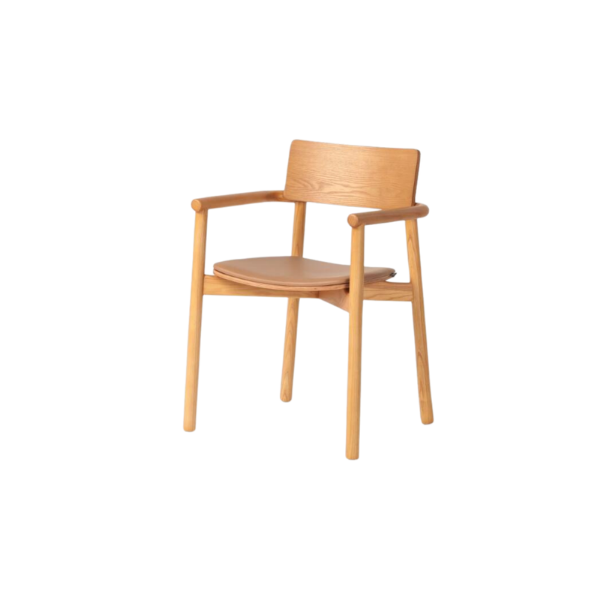 Picture of Chair with armrest, heba, wood structure, cushion leather, cream, 54x48.5x80cm 