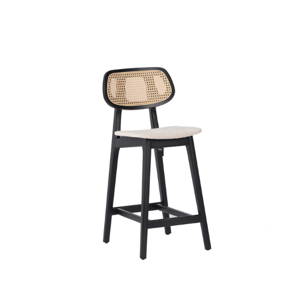 Picture of Counter stool, cleo, wood, black matt base, cushion sand, 44.5x51x100cm