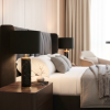 Picture of Table lamp, square black marble+steel+brass fabric shade, size: φ38*h65cm  