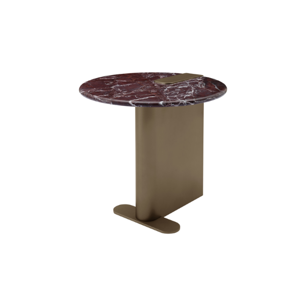 Picture of Coffee table, ape, top red marble, wooden legs, metal lacquered with brass metallic, dia.50x48cm
