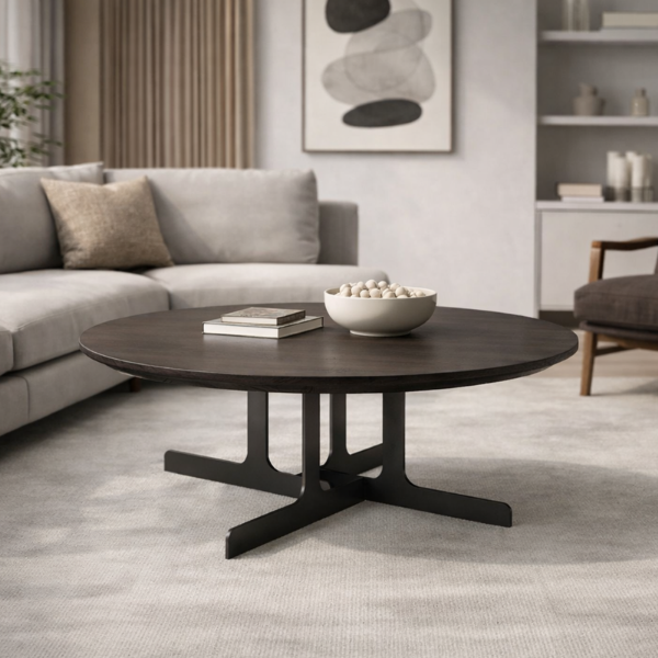 Picture of Coffee table, celia, wood top, dark grey, dia.85x35cm