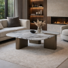 Picture of Coffee table big top,sofia, marble,white, wooden legs brass metallic, 100x100x30cm