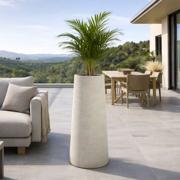Picture of Vase, asym, with 2nd bottom, sand surface, crema, dia.50x100cm