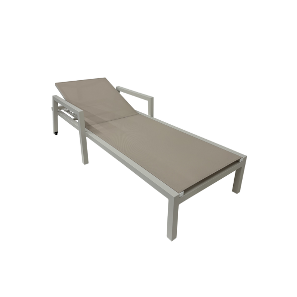 Picture of Sunlounger with armrest, flow, aluminium,white, 197x75x30cm
