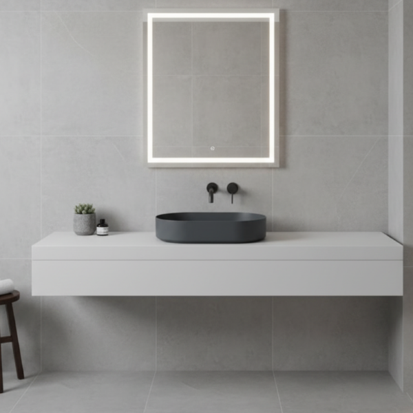 Picture of Shui comfort oval basin, ceramic, countertop, basalto, matte, 60 cm