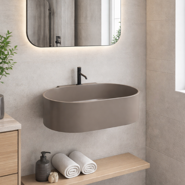 Picture of Otis oval basin, ceramic, wall hung, talpa glossy, 60x46cm