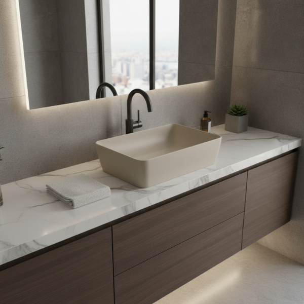 Picture of Nubes rectangular basin, ceramic, freestanding, light beige, matte, 50x38 cm