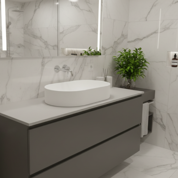 Picture of Kube x oval basin, ceramic, freestanding, white, matte, 60x37 cm