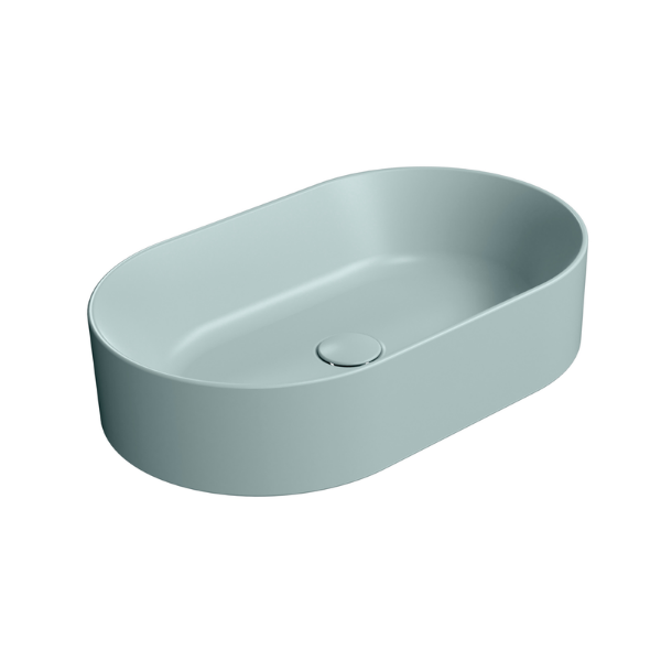 Picture of Kube x oval basin, ceramic, freestanding, ice mint, matte, 60x37 cm