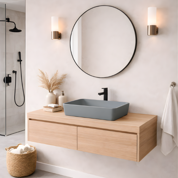 Picture of Nubes rectangular basin, ceramic, freestanding, agave, matte, 50x38 cm