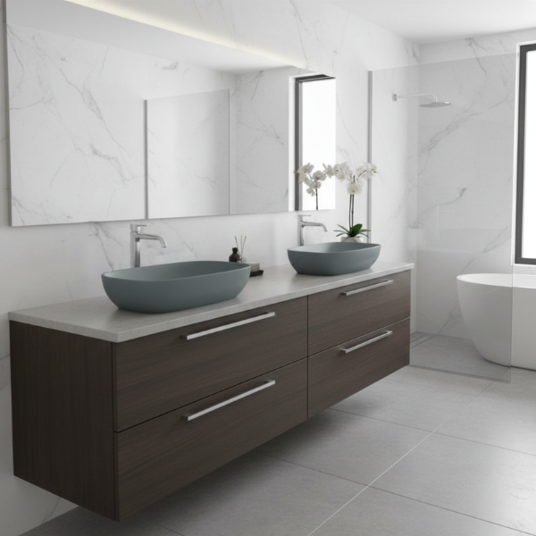 Picture of Nubes rectangular basin, ceramic, freestanding, agave, matte, 60x38cm