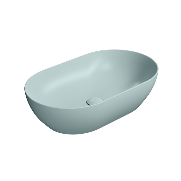 Picture of Pura oval basin, ceramic, freestanding, ice mint, matte, 60x37 cm