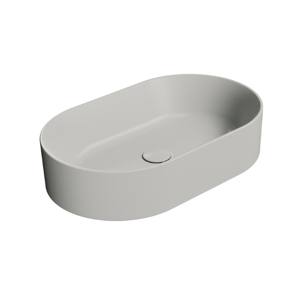 Picture of Kube x oval basin, ceramic, freestanding, light grey, matte, 60x37 cm