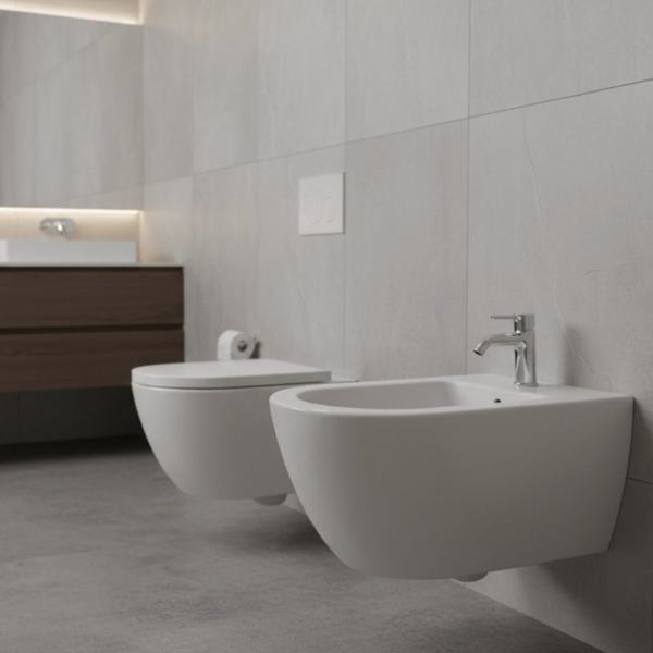 Picture of Pura bidet, ceramic, wall hung, light grey, matte, 55x36 cm