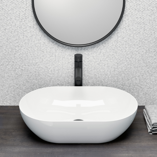 Picture of Pura oval basin, ceramic, freestanding, white, glossy, 60x37cm
