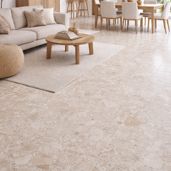 Picture of Floor tile caesarstone bianco, stone effect, glossy, 60x60