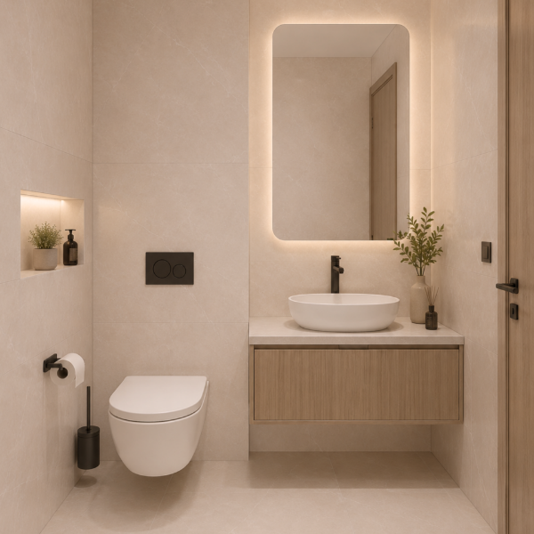 Picture of Floor tile sterlina ivory, marble effect, matt, 60x60