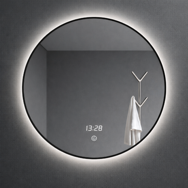 Picture of Bym-9050 round mirror, touch screen with led, silver gun grey, 80x80