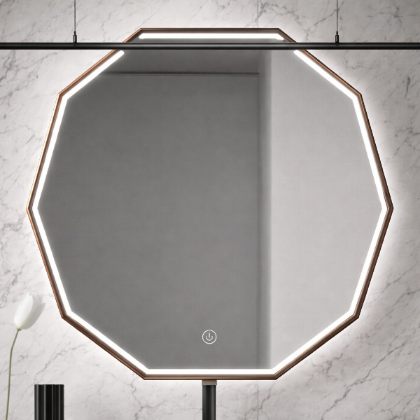 Picture of Bym-9169 hexagon mirror, touch screen with led, silver gun grey, 80x80
