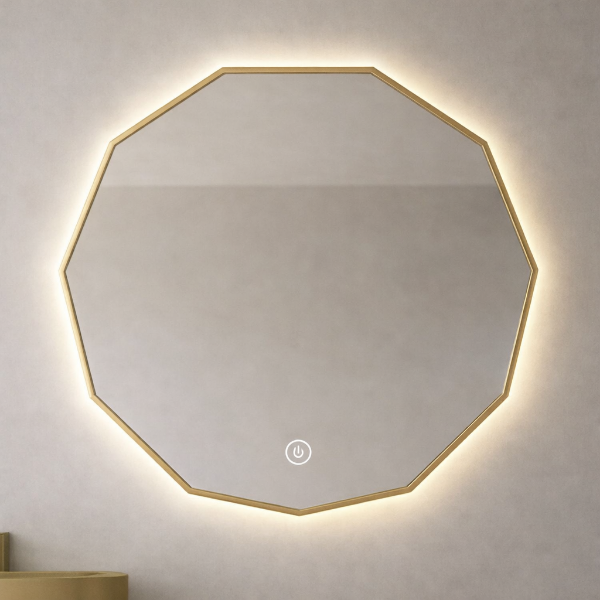 Picture of Bym-9168 hexagon mirror, touch screen with led, silver golden, 80x80