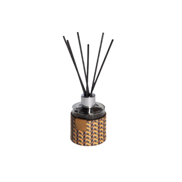 Picture of Diffuser,weavers, translucent painted glass claid in pelle frau, fragrance  cinnamon saffron breeze, dia.8.5cm