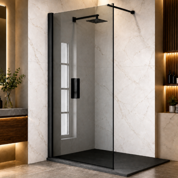 Picture of Shower glass, black profile, 90x200 8mm