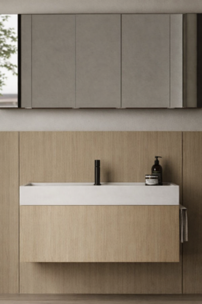 Picture of Atina bathroom furniture set, solid wood cabinet, resin basin, 100 cm