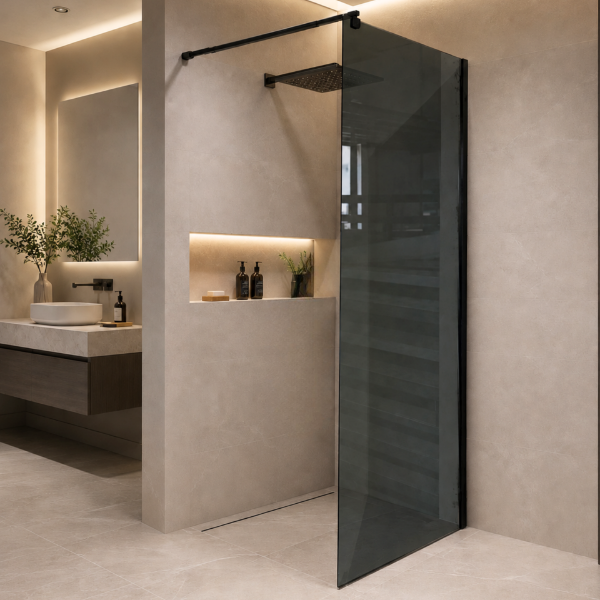 Picture of Shower glass, grey with black profile, 80x200