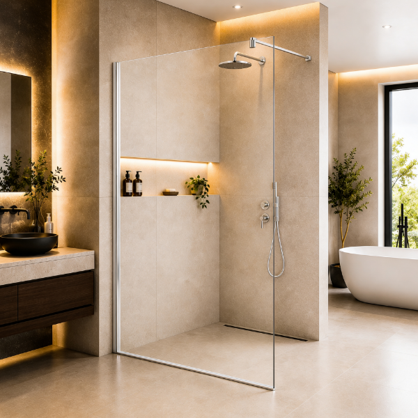 Picture of Shower glass, chrome profile, 110x200
