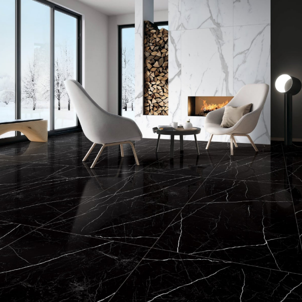 Picture of Floor tile nero marquina, marble effect, glossy, 60x120