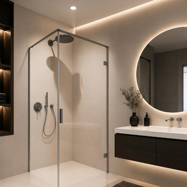 Picture of Rectangular shower enclosure, gun grey profile, left, 90x90x200 8mm