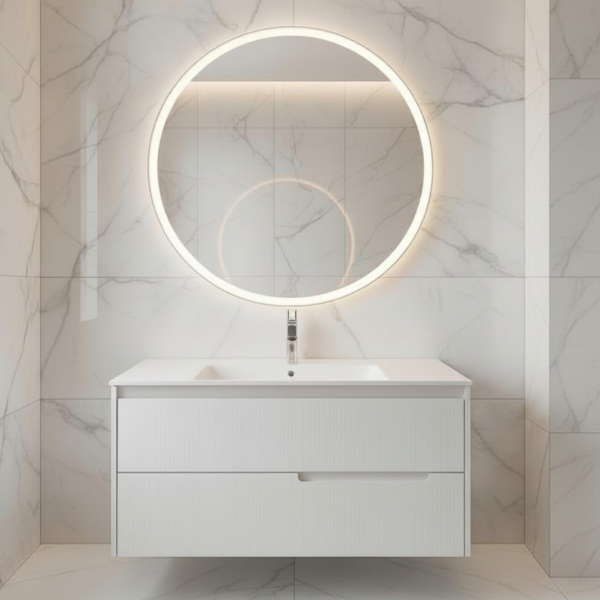 Picture of Round mirror for joy furniture white, touch screen with led, 60x60