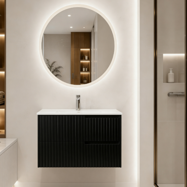 Picture of Round mirror for joy furniture black, touch screen with led, 90x90