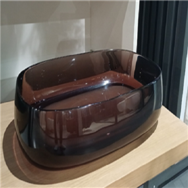 Picture of Transparent oval basin, resin, countertop, deep purple, 58x38x14